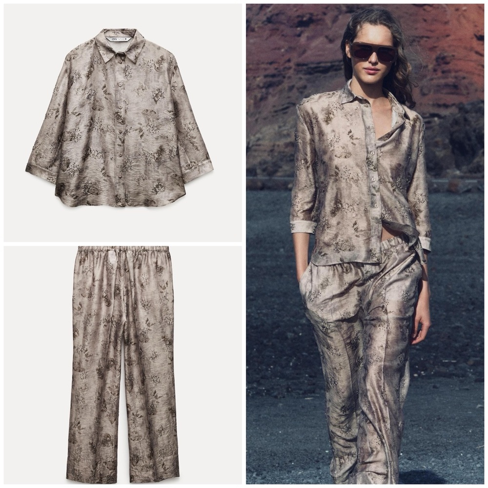 New Zara $160 Two Piece Co Ord Embroidered Beaded Luxury Outfit Extra Small XS